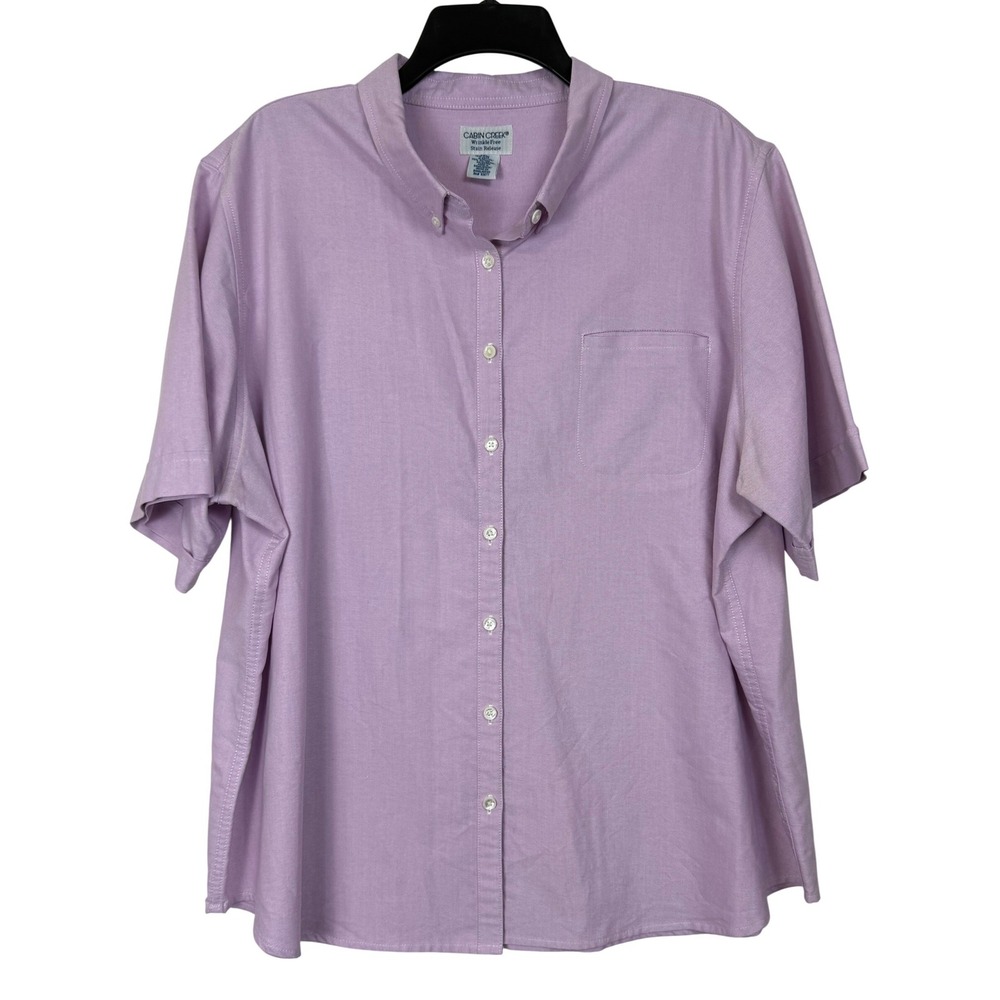 Cabin Creek Womens 26W Purple Oxford Shirt Short Sleeve Wrinkle Free Button Down